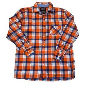 Bogari Blue Orange Plaid Long Sleeve Flannel Shirt Men Size XL